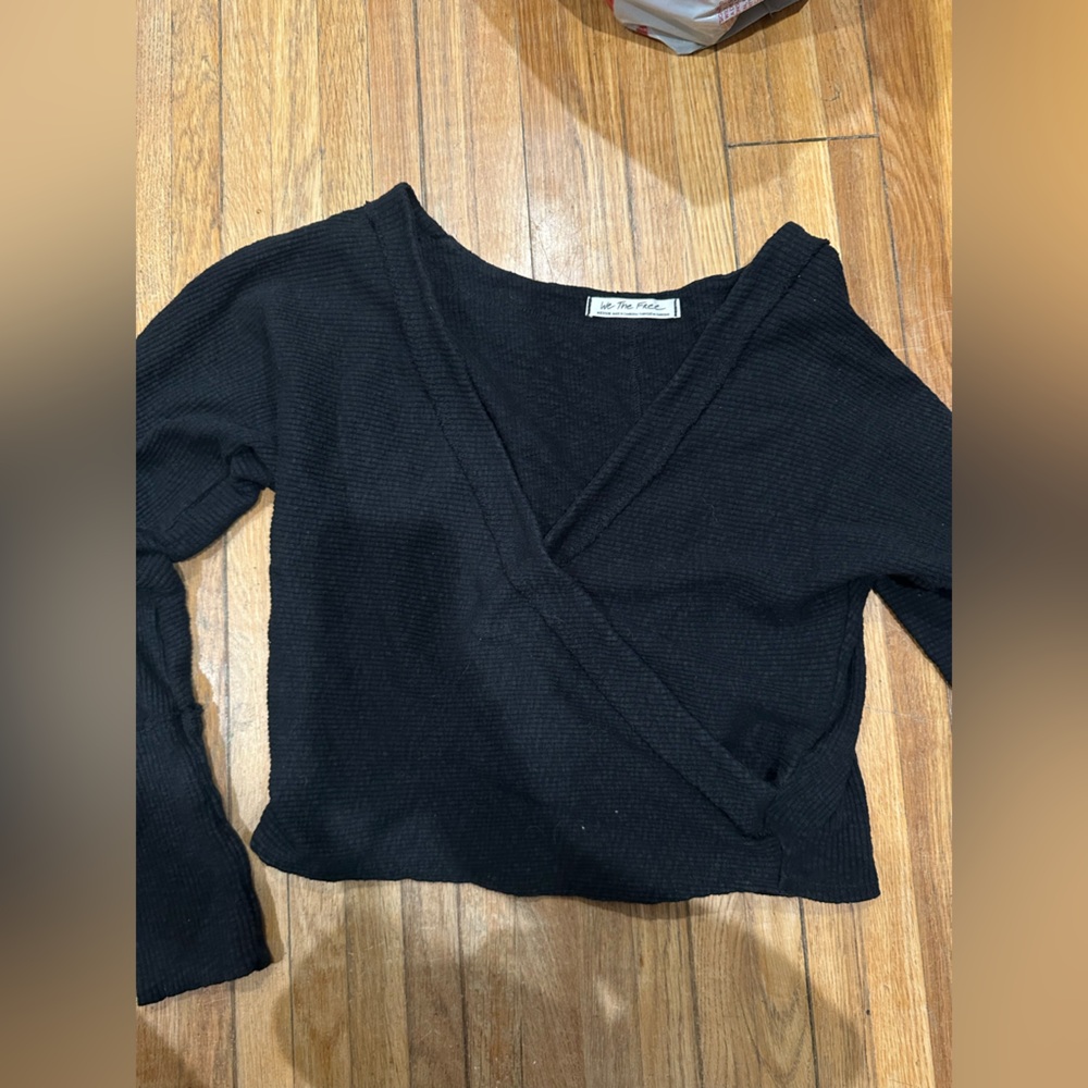 Free People Black Crossed Top in Medium